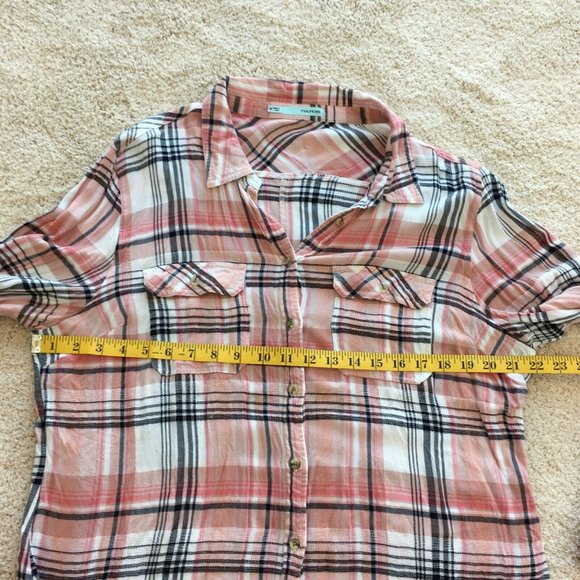 Maurices Shirt Womens Size XXL Tunic Button Up Plaid Pink Black White - Picture 9 of 12